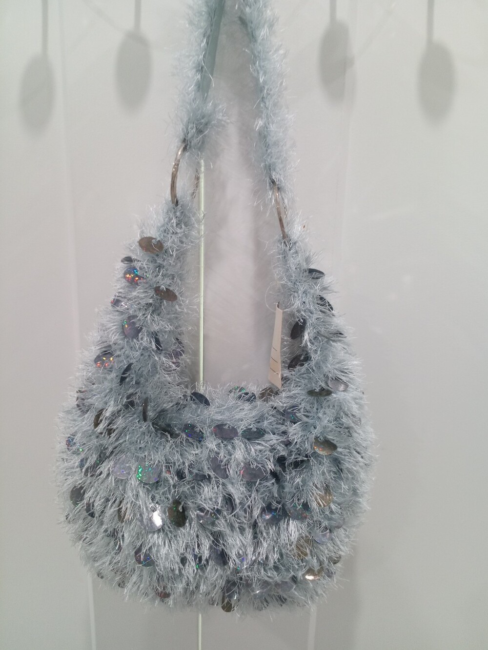 Retro Shaggy Feather Y2K Shoulder Bag Boho Unique Yarn & Sequin Discs NWT